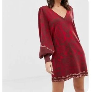 Free People Music & Lyrics red bishop long sleeve sweater dress NWT